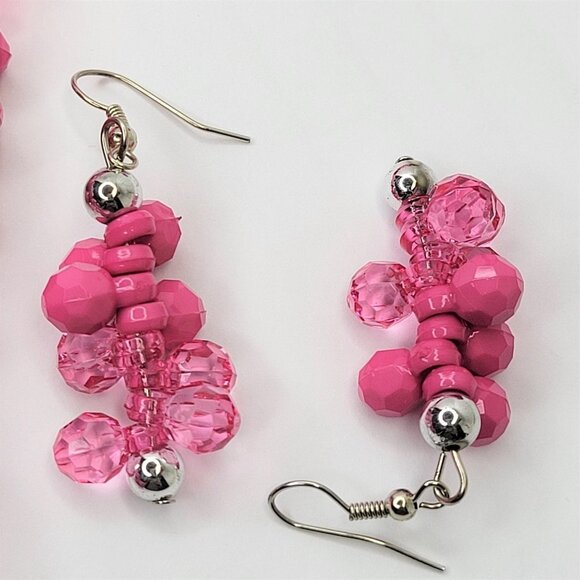 PINK and Glassy Pink Faceted Bead Cluster Necklace and Earrings Set - Picture 4 of 9
